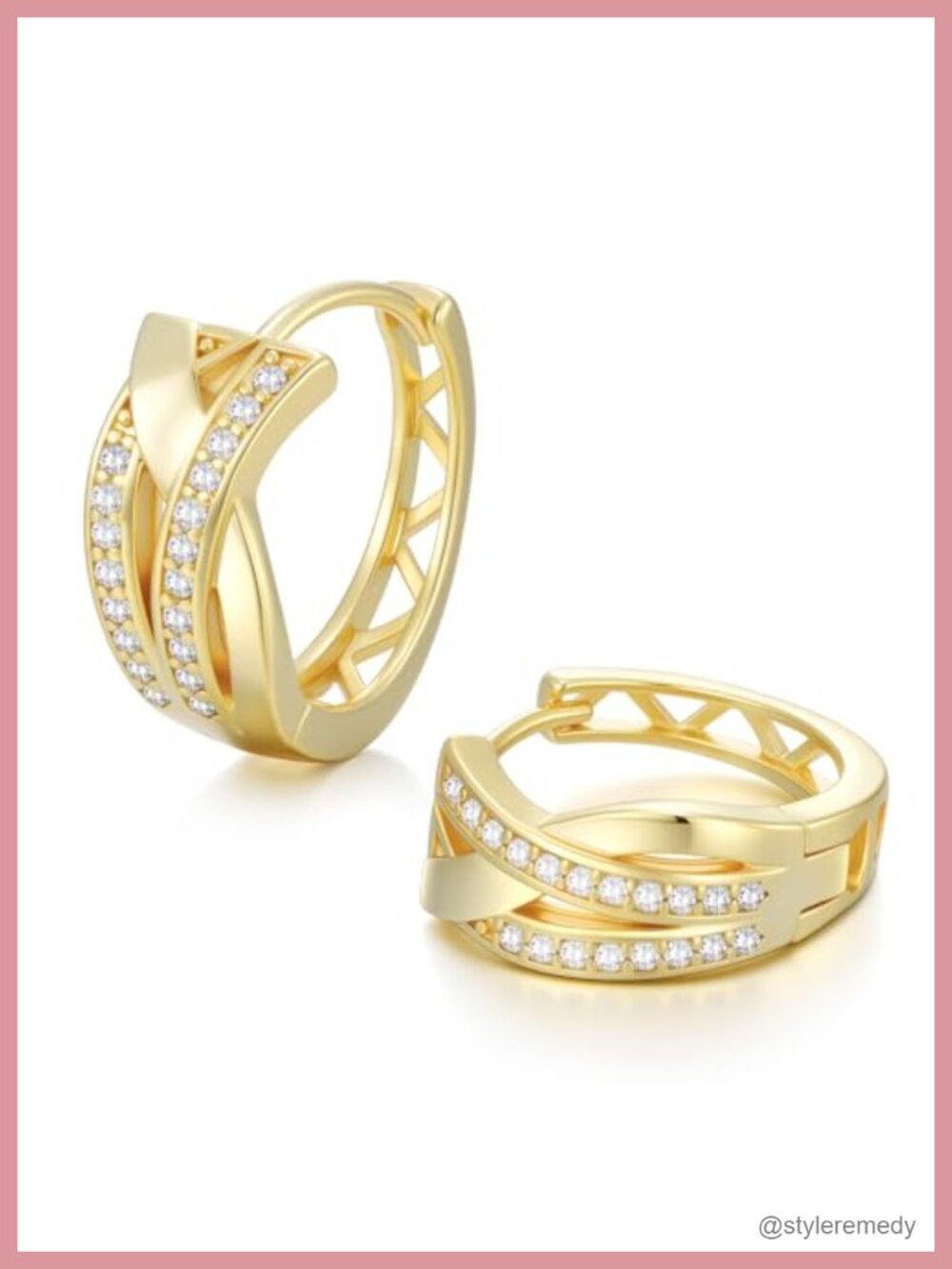14K Gold Plated Hoop Earrings X-Shaped 20MM Women's Small